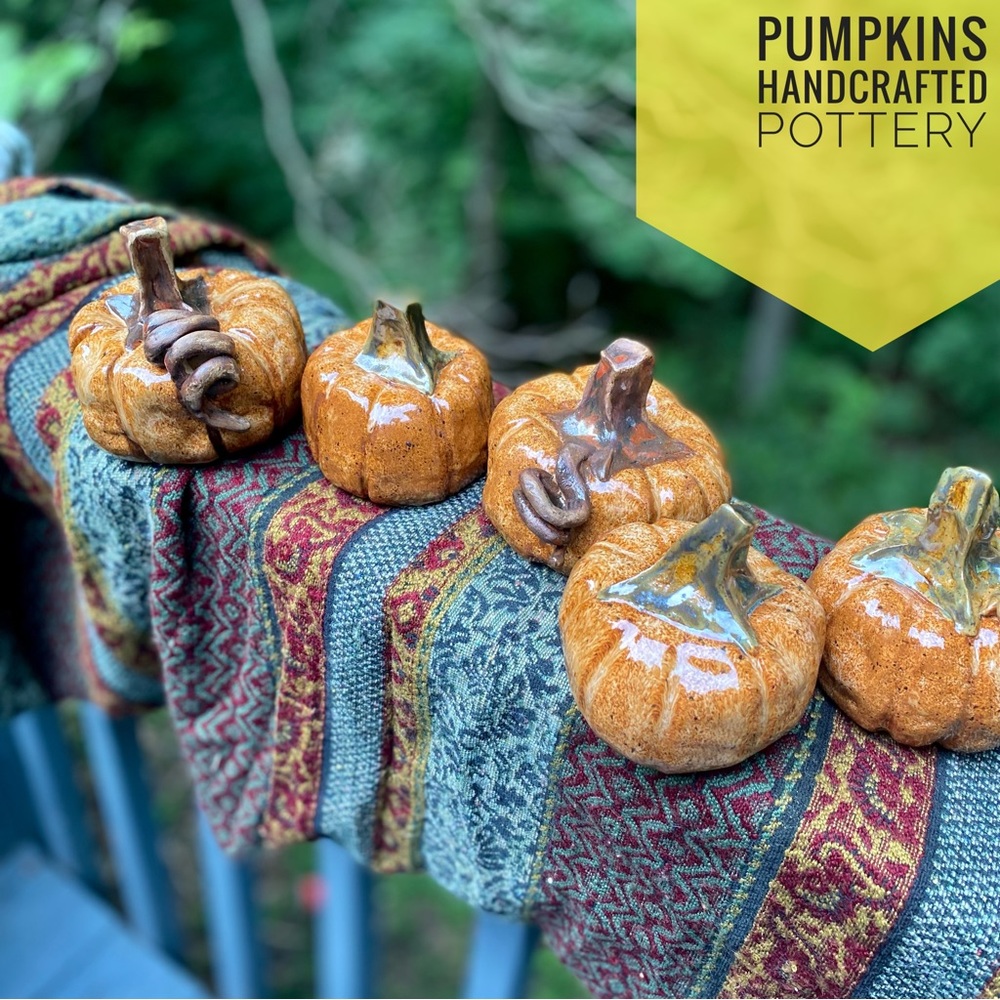 AMBER PUMPKINS pottery handmade Halloween Autumn Thanksgiving Decor Holi… - Picture 2 of 8